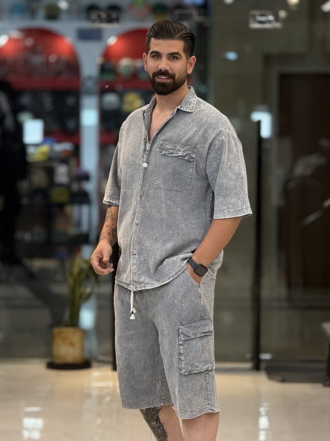 ست پیراهن شلوارک جین کاغذی خطی3484