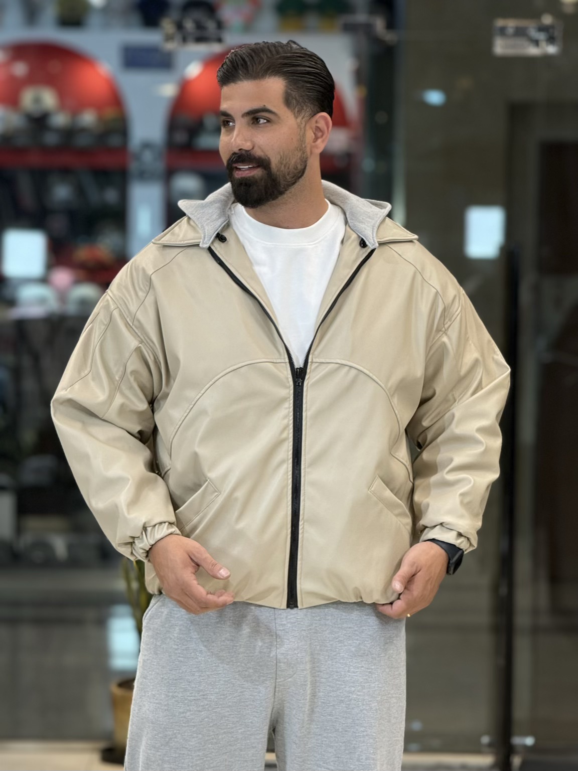 کاپشن وارداتی چرم کلاه ملانژ3636