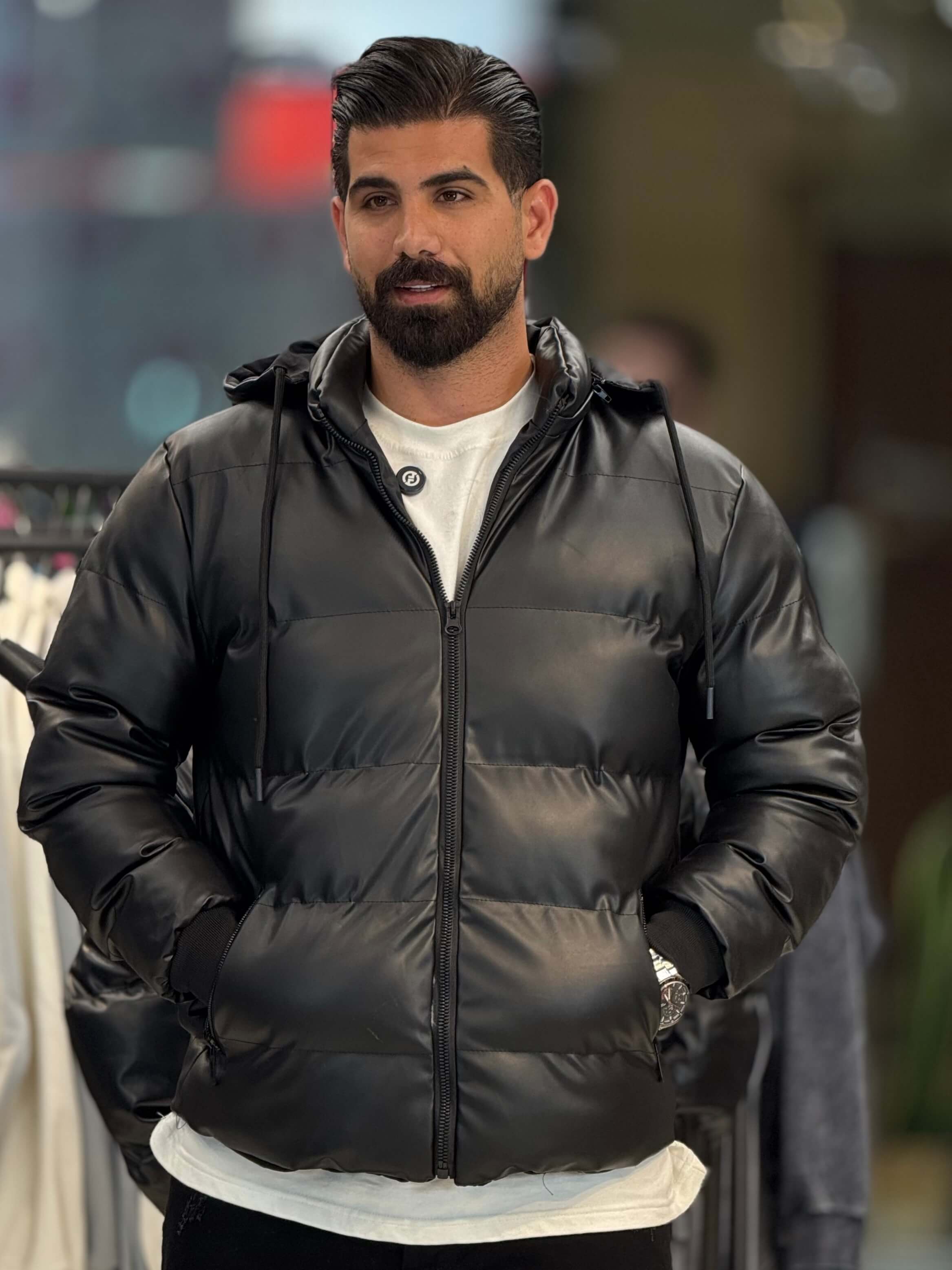 کاپشن چرم کلاهدار1242