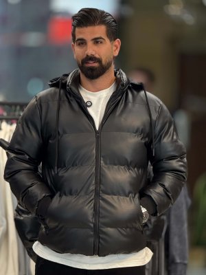 کاپشن چرم کلاهدار1242